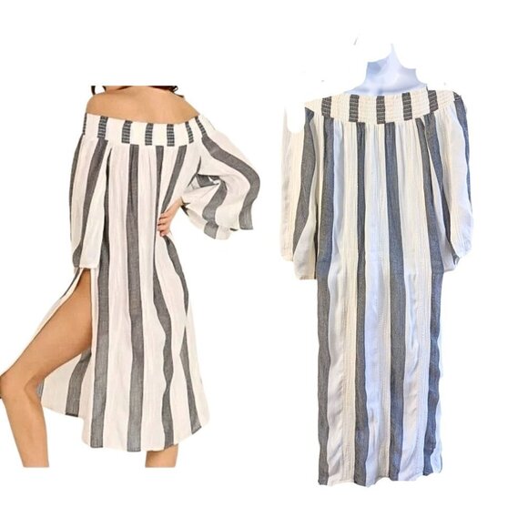 L*SPACE Swim Izzy Beach Bum Strip Print Cover-Up Gray & Soft White Striped Sz S - Picture 8 of 8